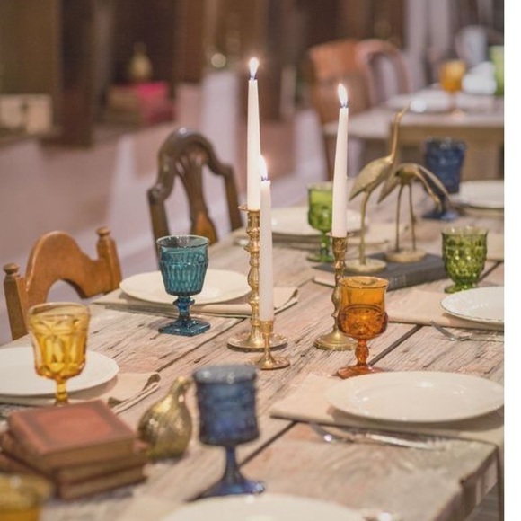 Vintage Blue Goblets Glasses Wedding Garden Party Kitchen - Picture 9 of 9